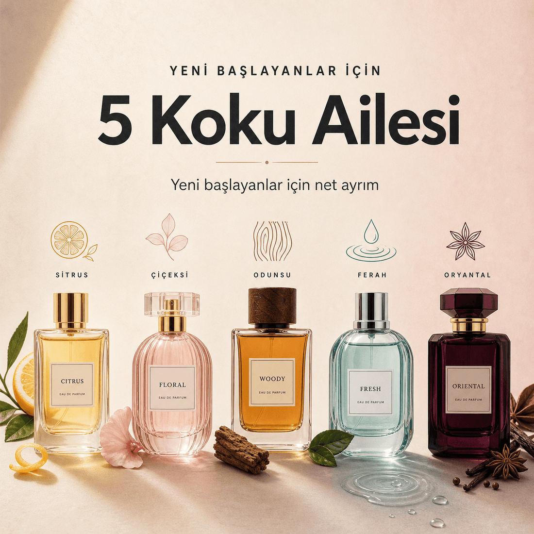 Yeni başlayanlar için 5 koku ailesi: net ayrım